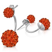 Aramat jewels ® - Shamballa dubbele oorstekers oranje zilverkleurig staal 6mm 10mm