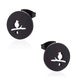 Aramat jewels ® - Ronde oorbellen vogel zweerknopjes zwart chirurgisch staal 12mm
