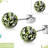 Aramat jewels ® - Pareloorbellen bloem groen zwart parel staal 5.7mm