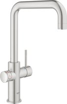 GROHE Red 3 in 1 Kokendwaterkraan - U-uitloop - 7L boiler - Met mengventiel – SuperSteel (RVS look)