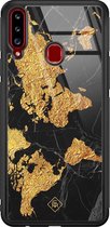 Samsung A20s hoesje glass - Wereldkaart | Samsung Galaxy A20s  case | Hardcase backcover zwart