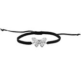 Armband | Katoenen armband met zilveren vlinder