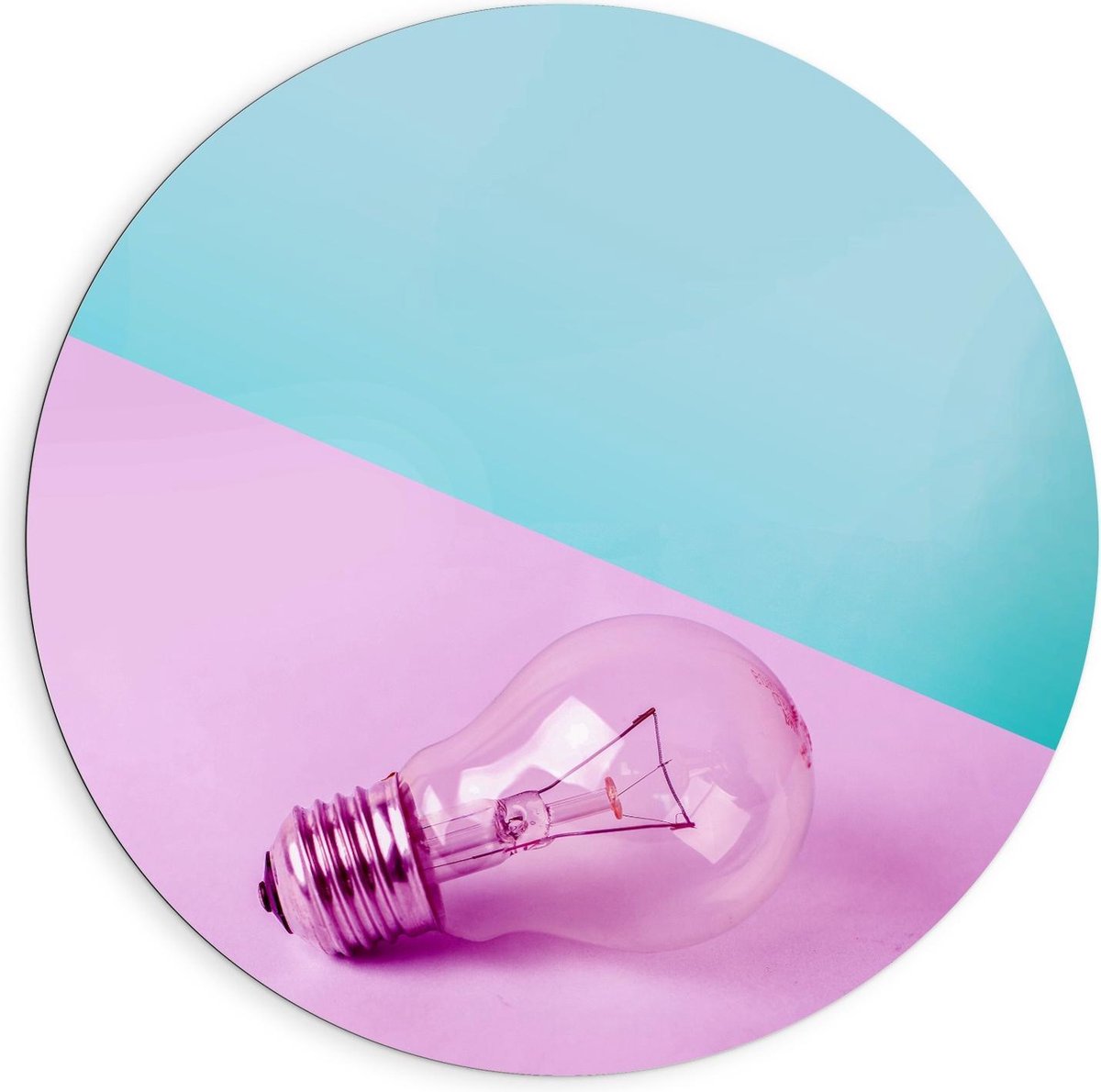 Dibond Wandcirkel - Gloeilamp Roze/Blauwe Achtergrond - 90x90cm Foto op Aluminium Wandcirk