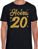 Hoera 20 jaar verjaardag cadeau t-shirt - goud glitter op zwart - heren - cadeau shirt L