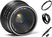 7artisans 25mm F1.8 manual focus lens Canon systeem camera + Gratis lenspen + 46mm uv filter en zonnekap