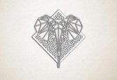 Line Art - Olifant 1 met achtergrond - S - 48x45cm - Wit - geometrische wanddecoratie