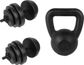 Tunturi - Fitness Set - Vinyl Halterset 28 kg - Kettlebell 12 kg