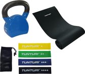 Tunturi - Fitness Set - Kettlebell 12  kg - Fitnessmat 160 x 60 x 0,7 cm - Weerstandsbanden 4 stuks