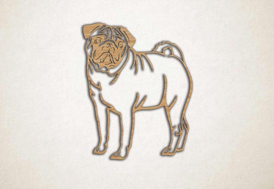 Wanddecoratie - Pug - hond - M - 74x60cm - Eiken - muurdecoratie - Line Art