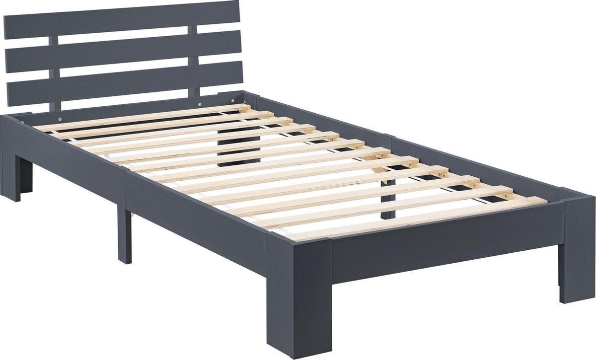 Houten bed Nivala grenen met bedbodem 90x200 donkergrijs