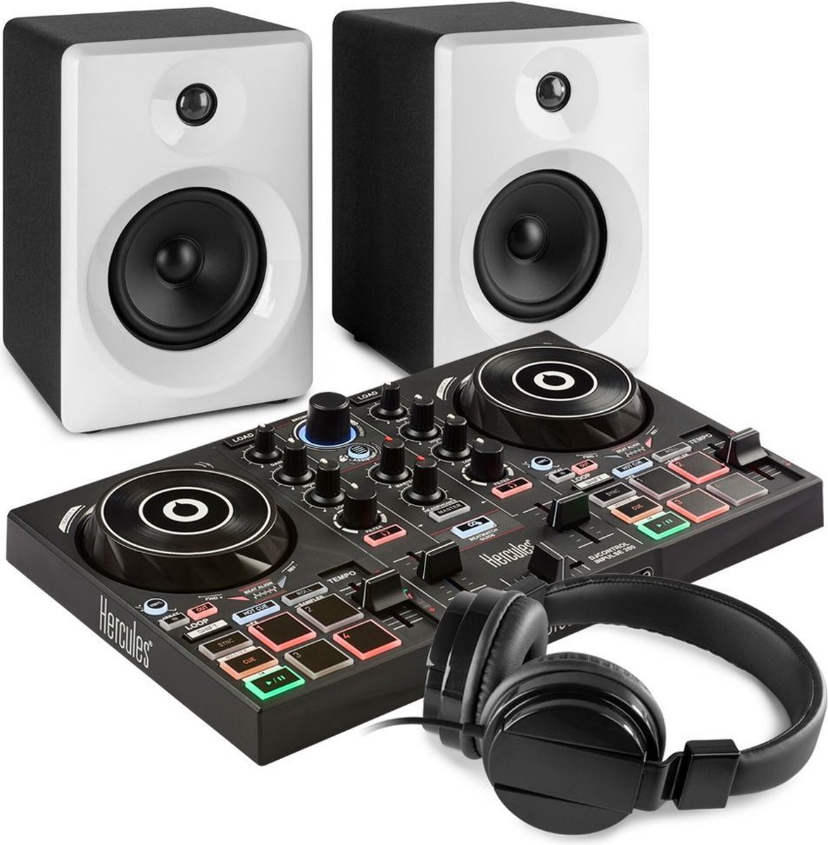 DJ Set - Hercules DJ Set kinderen - Complete DJ starter kit voor de serieuze instapper! - DJ controller, speakers en koptelefoon - Zwart/wit - Hercules