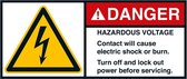 Danger Hazardous voltage sticker, ANSI, 2 per vel 45 x 100 mm