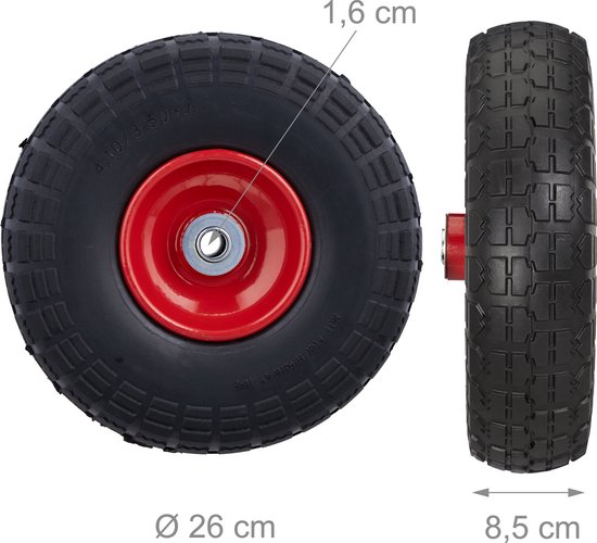 steekwagenwiel - 4.10-3.50-4" - set van 4 - massief rubber - 150 kg - zwart-rood van Somfy — afbeelding 3