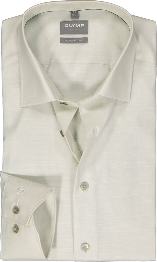 OLYMP comfort fit overhemd - structuur - olijfgroen - Strijkvrij - Boordmaat: 42