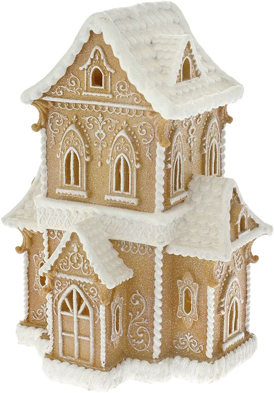 Viv! Christmas Kerstbeeld - Gingerbread Huis incl. LED Verlichting - peperkoek - bruin wit - 37cm