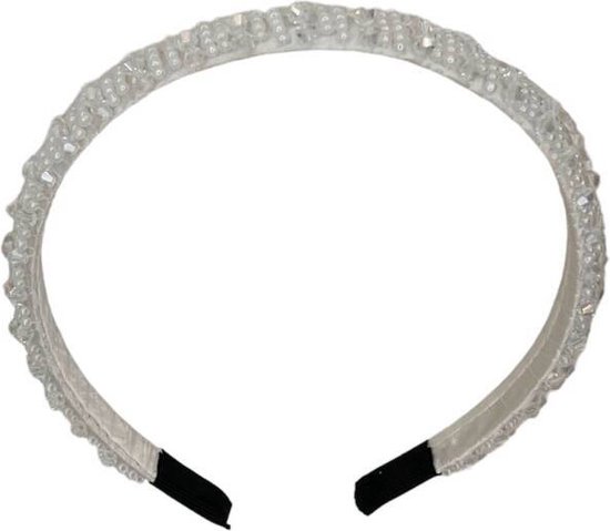 Diadeem - haarband met kralen - wit - glimmers