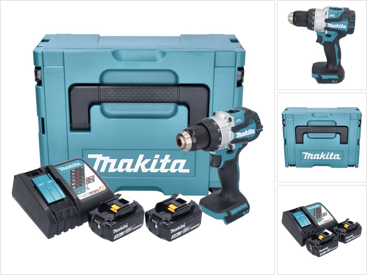 Makita DHP 489 RFJ accu-klopboormachine 18 V 73 Nm borstelloos + 2x accu 3,0 Ah + oplader + Makpac