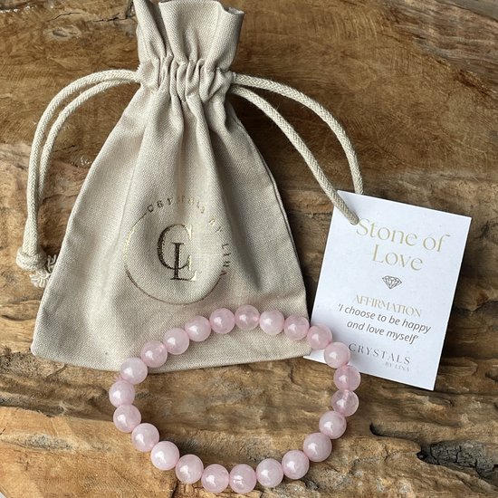 Crystals by Lina - Bracelet en perles de pierres précieuses - Quartz rose - Perles de 8 mm - 17 cm de long