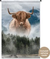 Wandkleed - Wanddoek - Mist - Schotse Hooglander - Bergen - 120x180 cm - Wandtapijt
