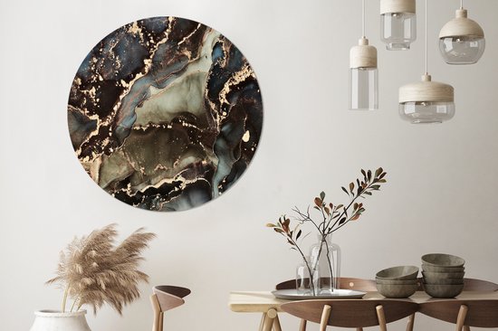 WallCircle - Cercle mural - Cercle mural intérieur - Marbre - Or - Vert - 150x150 cm - Décoration murale - Peintures ronds