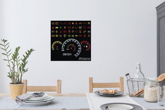 Sticker Muursticker Illustration voiture / avion tableau de bord - Illustration de symboles colorés dans la voiture sur le tableau de bord - 80x80 cm - film autocollant - sticker mural repositionnable