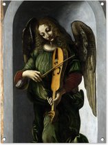Tuinschilderij An angel in green with a vielle - Leonardo da Vinci - 60x80 cm - Tuinposter - Tuindoek - Buitenposter