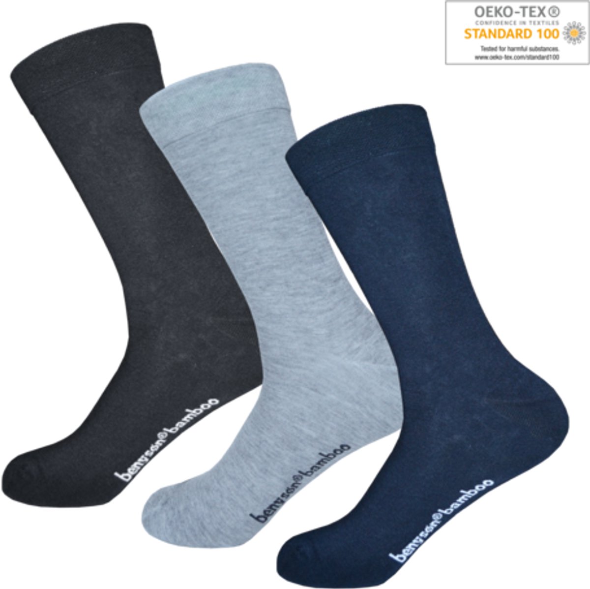 Benyson BENYSØN 6-paar Bamboe sokken - Naadloos - Dames & Heren - Comfortabele sokken - Zwart - Blauw - Anti zweet - 46