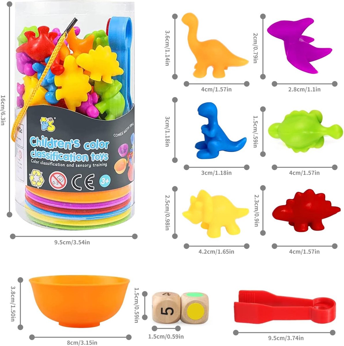 Oderra Montessori-48-delig Dinosaurus-tel- En Sorteerspeelgoed Educatief Speelgoed Met Bekers Dobbelstenen En Tangen Voor Het Tellen Van De Kleuren Fijne Motoriek Montessori Spellen