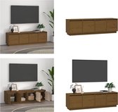 vidaXL Tv-meubel 156x37x45 cm massief grenenhout honingbruin - Tv Kast - Tv Kasten - Tv Meubel - Tv Meubels