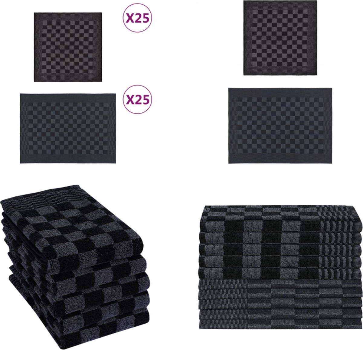 vidaXL 50-delige Keukendoekenset katoen zwart en grijs - Keukendoekenset - Keukendoekensets - Handdoek - Theedoek