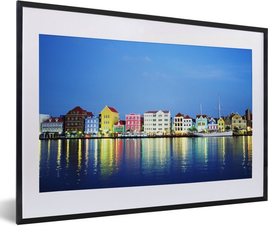 Fotolijst incl. Poster - Curaçao - Huizen - Skyline - 60x40 cm - Posterlijst