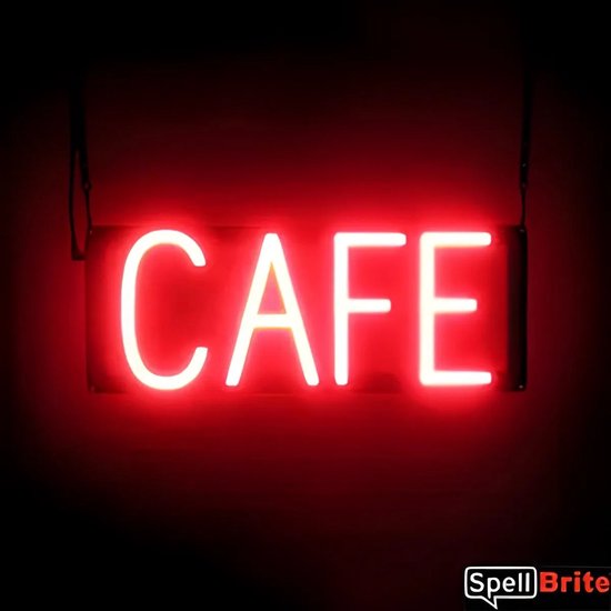 CAFE - Lichtreclame Neon LED bord verlicht | SpellBrite | 42 x 16 cm | 6 Dimstanden - 8 Lichtanimaties | Reclamebord neon verlichting