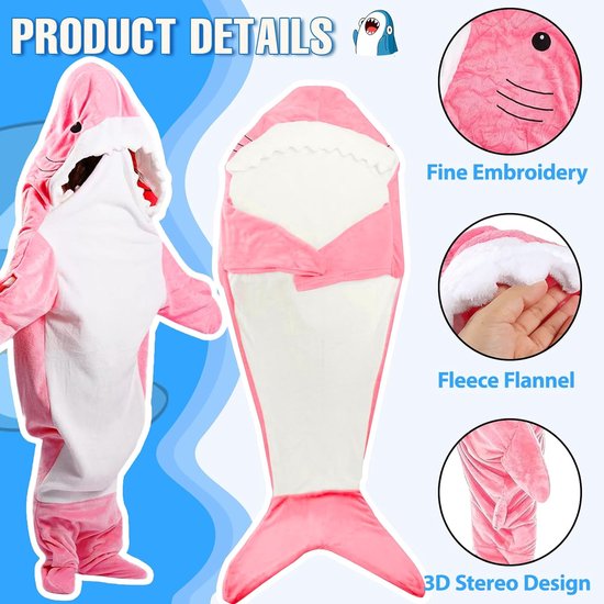 Couverture-Sac De Couchage Requin Bleu Pour Adulte - 70 X 170 Cm - Idéal Pour Soirée Pyjama, Camping Ou Cosplay
