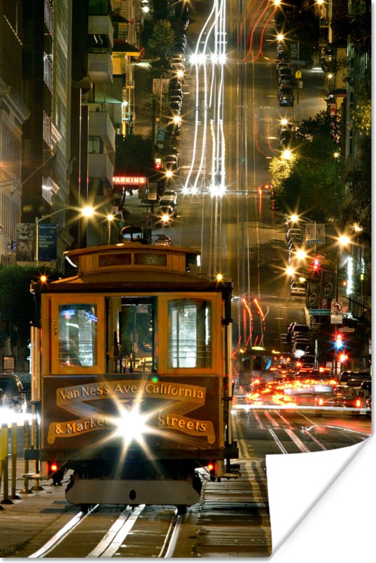 Poster De tram van San Francisco in de nacht - 20x30 cm