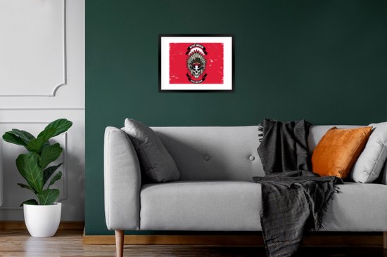 Fotolijst incl. Poster - Doodskop - Indianentooi - Vintage - Tekening - 40x30 cm - Posterlijst