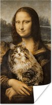 Poster Mona Lisa - Kat - Leonardo da Vinci - Vintage - Kunstwerk - Oude meesters - Schilderij - 60x120 cm