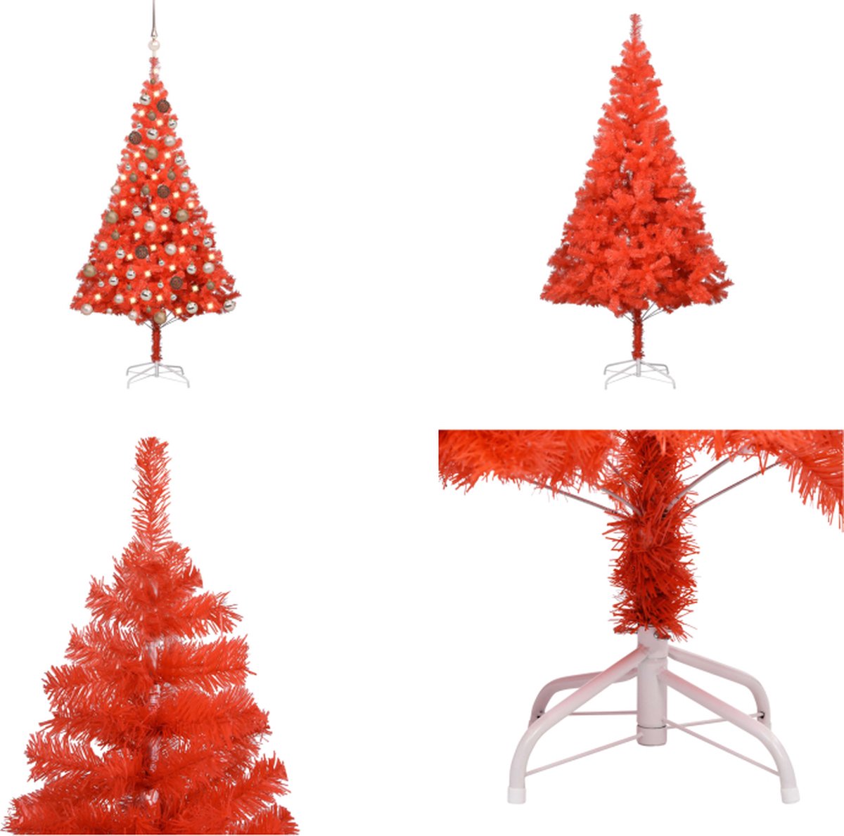 vidaXL Kunstkerstboom met LED's en kerstballen 180 cm PVC rood - Kunstkerstboom - Kunstkerstbomen - Kerstboom - Kerstdecoratie