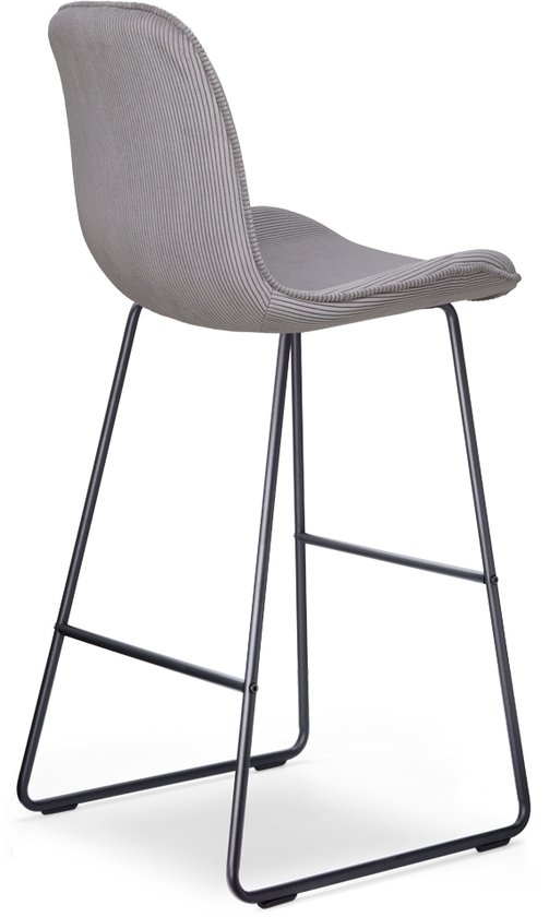 Nolon Nino-Fé Set de 2 Tabourets de bar Nervurés Grijs Chaud - Piètement Zwart - 75 cm - Chaise de Bar - avec Dossier - Tissu - Cuisine