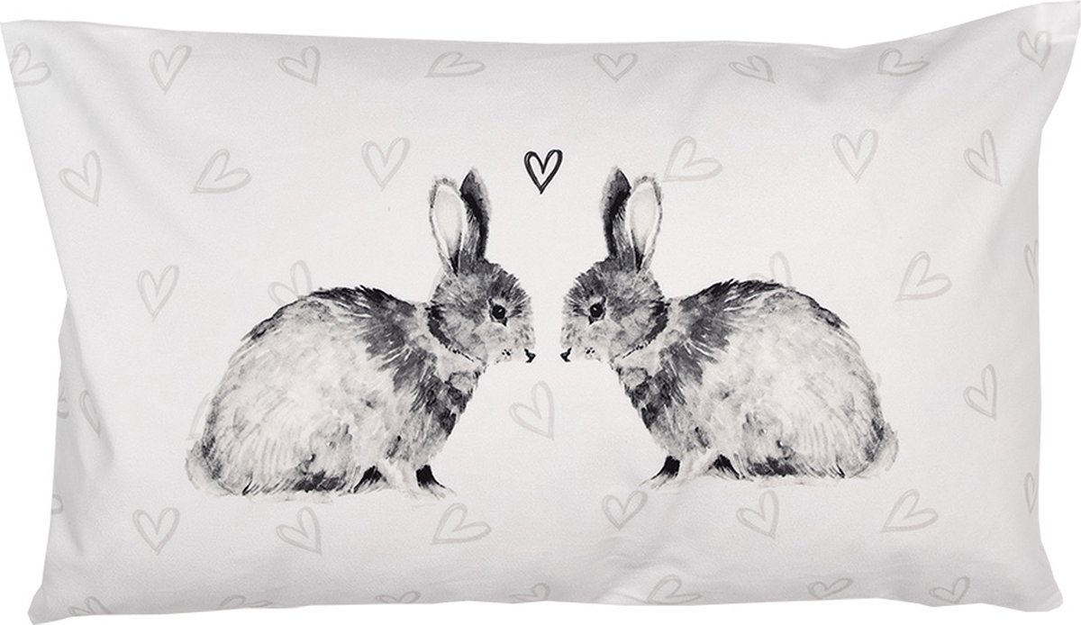 Clayre & Eef Kussenhoes 30x50 cm Wit Polyester Konijnen
