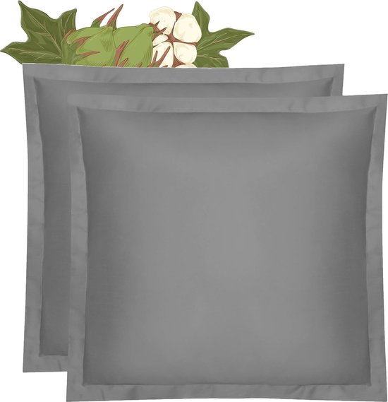 Satijnen kussenhoes, set van 2, 40 x 40 cm, 100% biologisch katoen (gecertificeerd), grijs