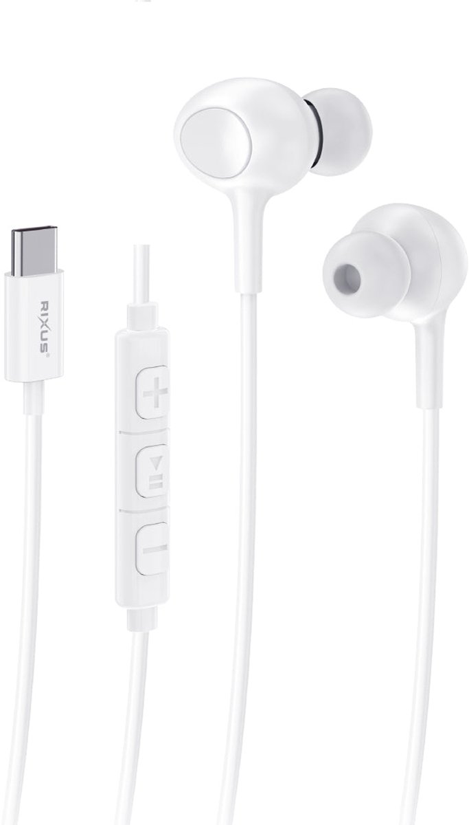 Rixus - USB C - Bedrade Oordopjes Met Microfoon - Wit - Voor Samsung, Oppo, Iphone Type C modellen, Laptops en Macbooks