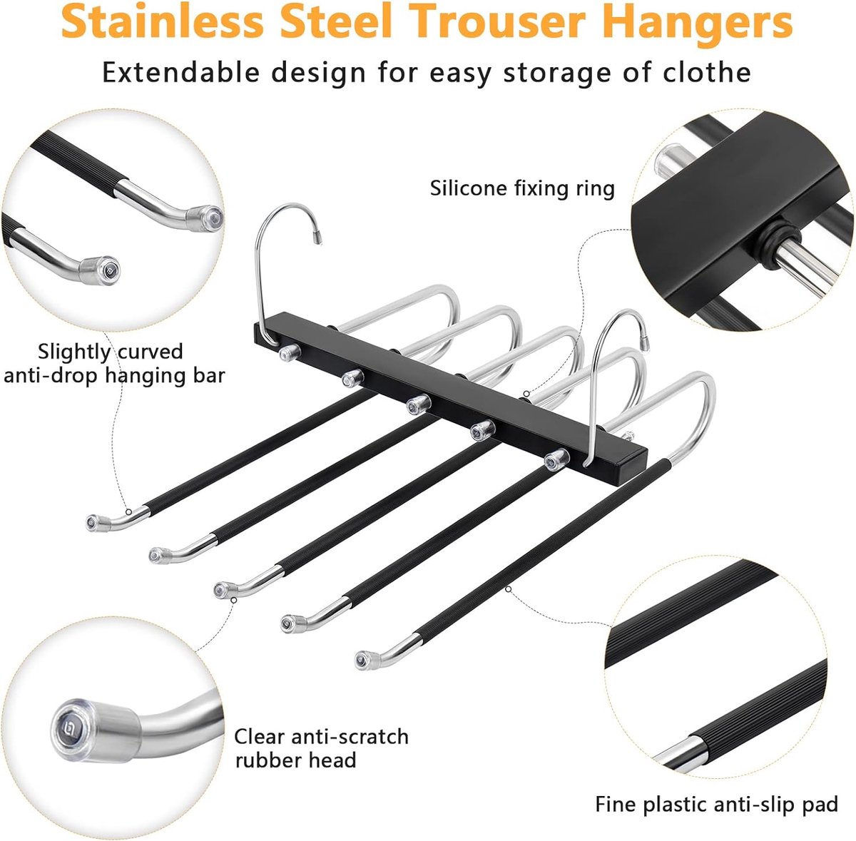 Cintres Pliables 5 En 1 En Acier Inoxydable Pour Pantalons, Vêtements, étagères, Placards De Chambre à Coucher, Penderie, Cintres De Rangement