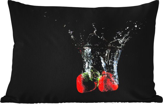 Buitenkussens - Aardbeien - Fruit - Water - Zwart - Rood - 60x40 cm - Weerbestendig