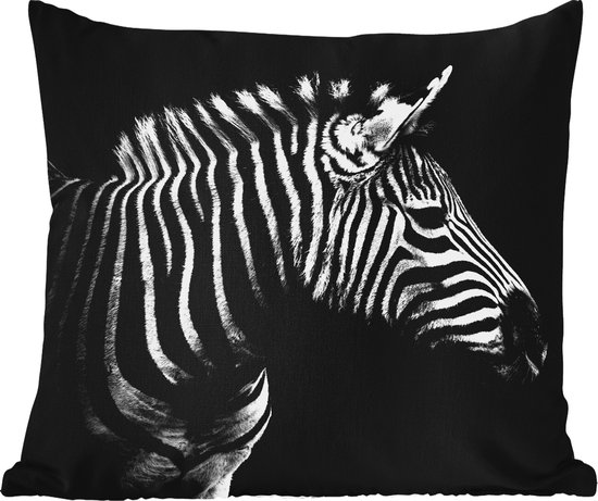 Tuinkussen - Zebra - Zwart - Wit - Portret - Dieren - 40x40 cm - Weerbestendig