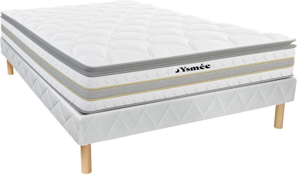 Ysmée Set bedbodem + matras met pocketveren en geïntegreerd dekmatras CANTERBURY van YSMEE - 160 x 200 cm L 200 cm x H 30 cm x D 160 cm