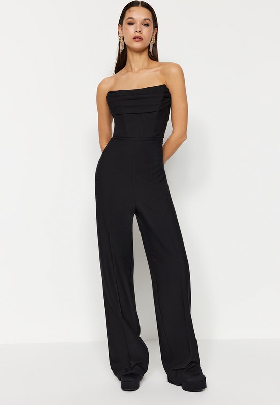Trendyol Zwart Korset Gedetailleerd Geweven Jumpsuit Tprss24Tu00002