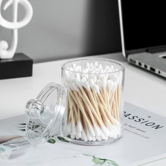 Decopatent® Ronde Wattenschijfjes & Staafjes Organizer Met 2 Vakken Makeup Organizer Transparant Wattenstaafjes En Oorstokjes Opbergen Make Up Cosmetica Opbergdoos