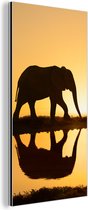 Wanddecoratie Metaal - Aluminium Schilderij Industrieel - Silhouet van een olifant bij zonsondergang - 80x160 cm - Dibond - Foto op aluminium - Industriële muurdecoratie - Voor de woonkamer/slaapkamer