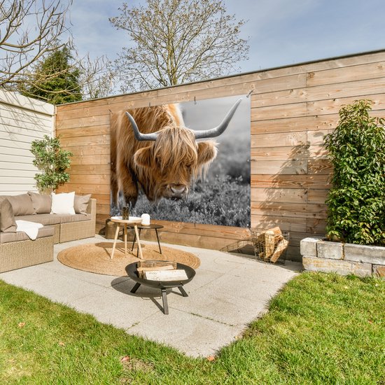 Décoration murale extérieur Highlander écossais - Fleurs - Vache - 160x120 cm