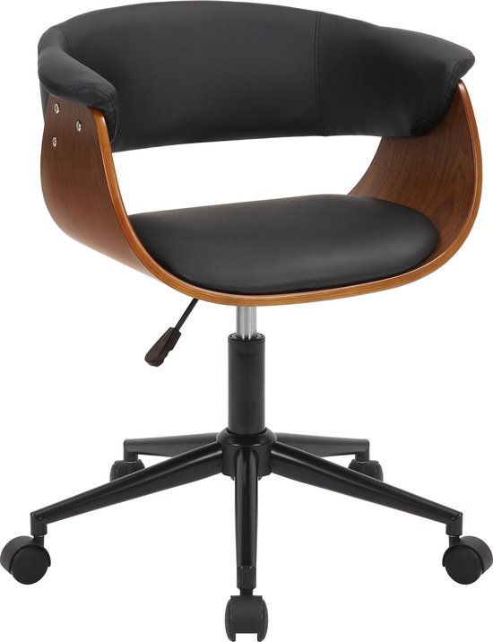 CLP Bruce Bureaustoel - Ergonomisch - In hoogte verstelbaar - Met gebogen houten frame - Voor volwassenen - Kunstleer - walnoot/zwart